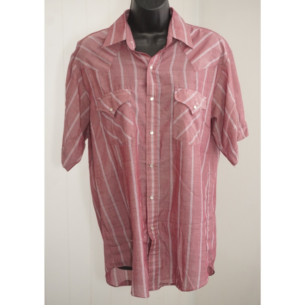 Plains Medium Red Striped Short Sleeve Western Pearl Snap Shirt